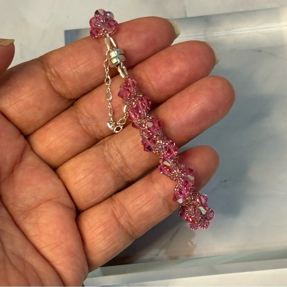 NWT Handmade Spiral Bracelet With Swarovski Crystals Magnetic Clasp (Rose AB)